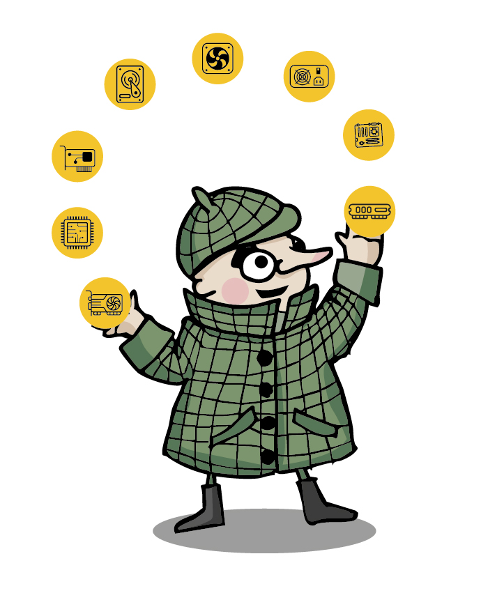 Homms jongliert mit den eingesammelten PC-Bauteilen