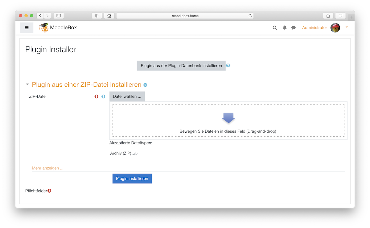 Moodle-Plugin installieren - Schritt 1