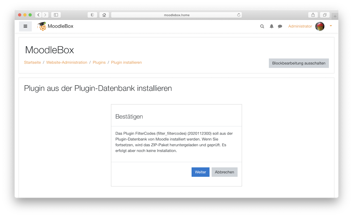 Moodle-Plugin installieren - Schritt 4